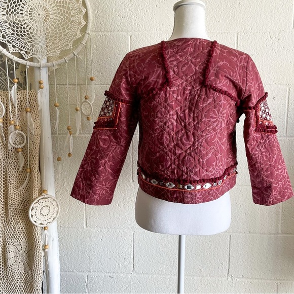 NWOT Boho Mirror Work & Bead Details Wine Blazer - Picture 12 of 16